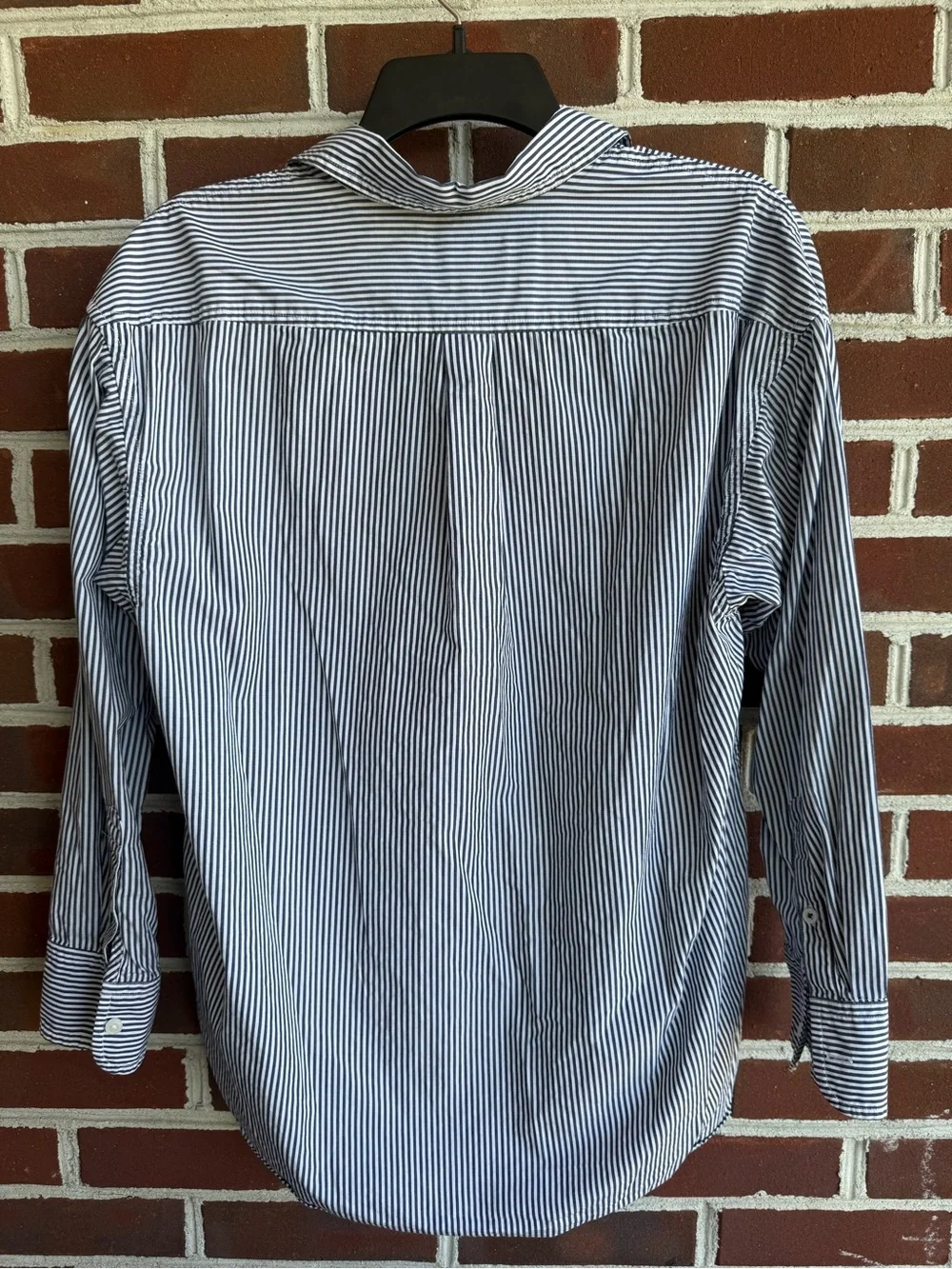 J. Crew Blue and White Vertical Stripe Button-Down Shirt Size 8